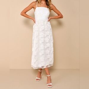 Lulus Delightful Charisma White Embroidered Sequin Mesh Midi Dress, Size XS